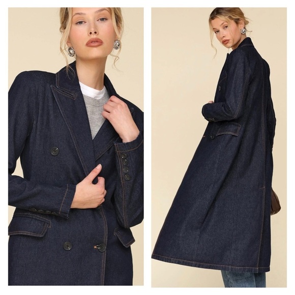 AVEC LES FILLES Tailored Double-Breasted Maxi, Denim Trench Coat, Sz. XS - Picture 3 of 16